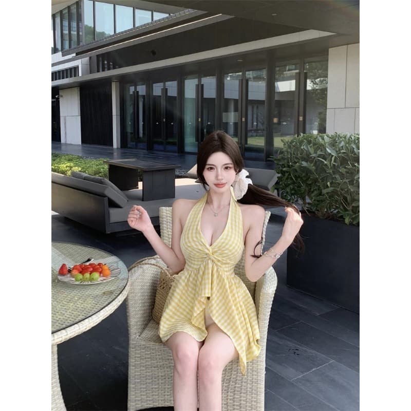 한국 스타일 여성 지방 mm 체크무늬 튜브탑 조끼 핫걸 섹시함 불규칙 맨위 이미지 5