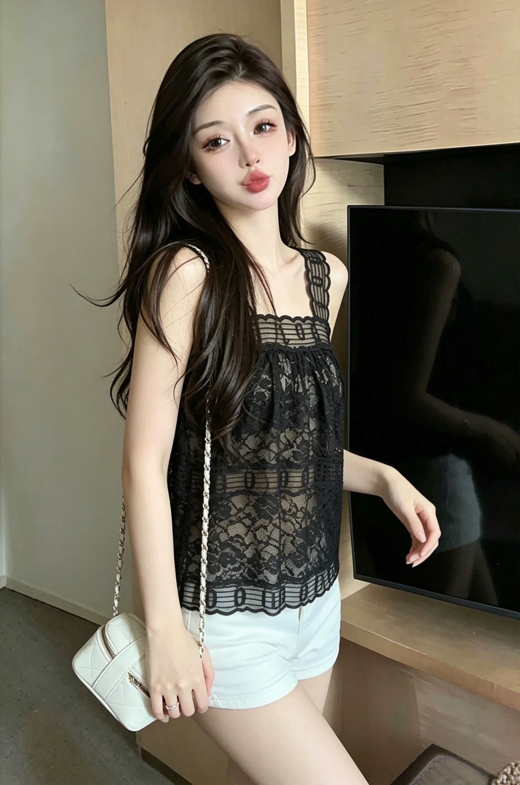 한 부서 섹시함 레이스 디자인 센스 핫걸 조끼 슬립 품격 맨위 이미지 4