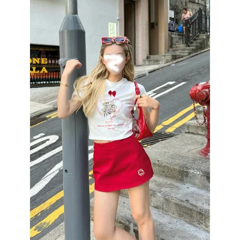 주간 고양이 품질 빨간색 반신 스커트 여성 여름 새로운 슬림해 보이는 A라인 스커트 쇼트 스타일 핫걸 타이트 스커트 이미지 3