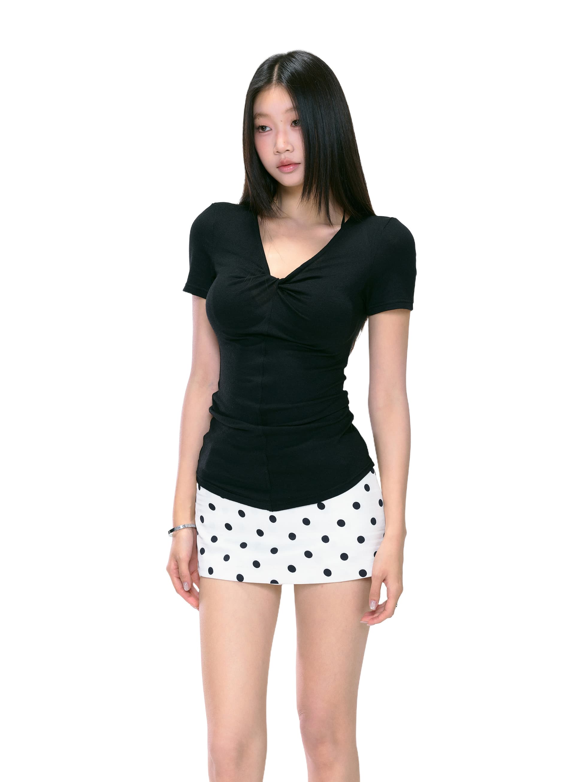 오트밀 색상 V넥 비틀림 긍정적 인 어깨 반팔 티셔츠 여성 여름 고급 센스 디자인 몸매 가꾸기 슬림해 보이는 다용도 맨위 상세 이미지 23