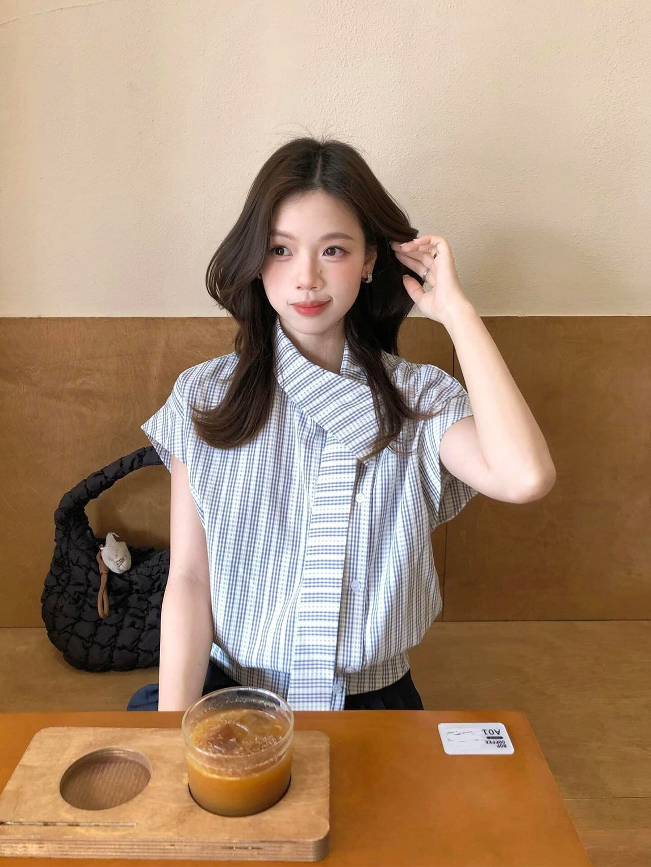 원본 레이스 자카드 원단 한 부서 학원 비스듬한 칼라 리본 반팔 셔츠 불규칙 허리 수축 슬림해 보이는 상세 이미지 5