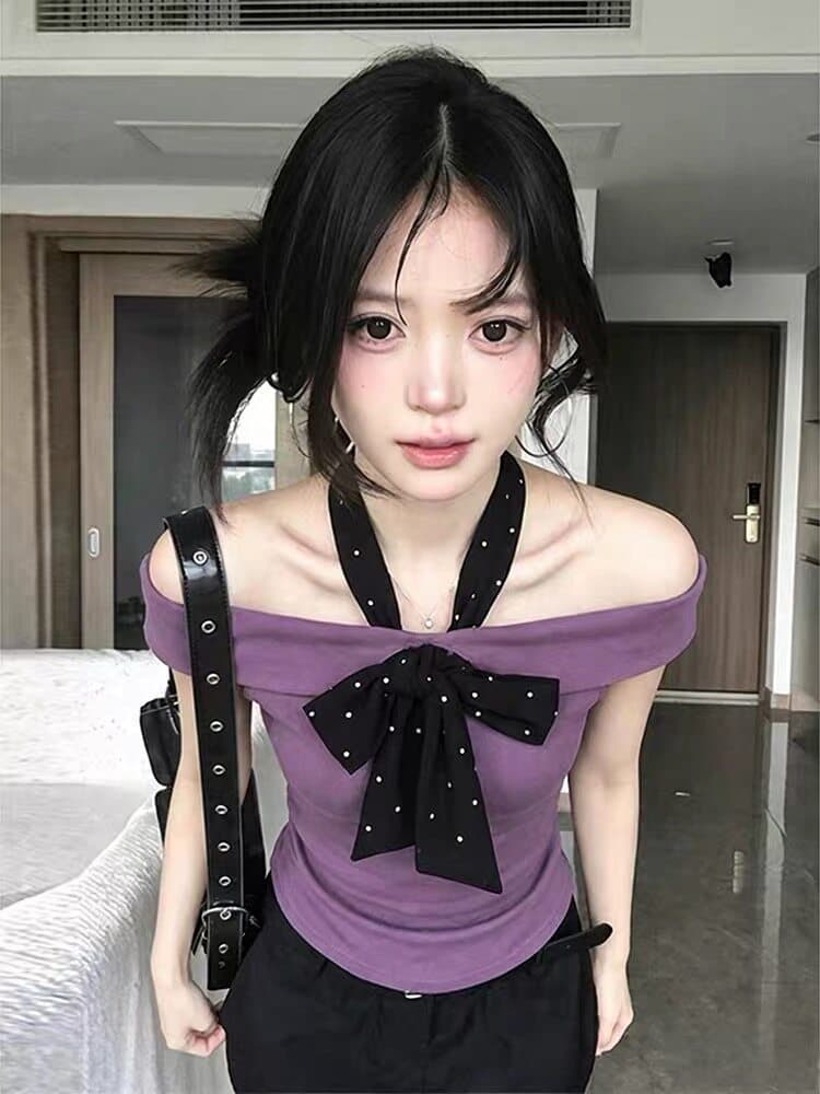 좋은 면 40 회색 오프숄더 반팔 티셔츠 여름 핫걸 몸매 가꾸기 고급 센스 품격 오프숄더 맨위 상세 이미지 3