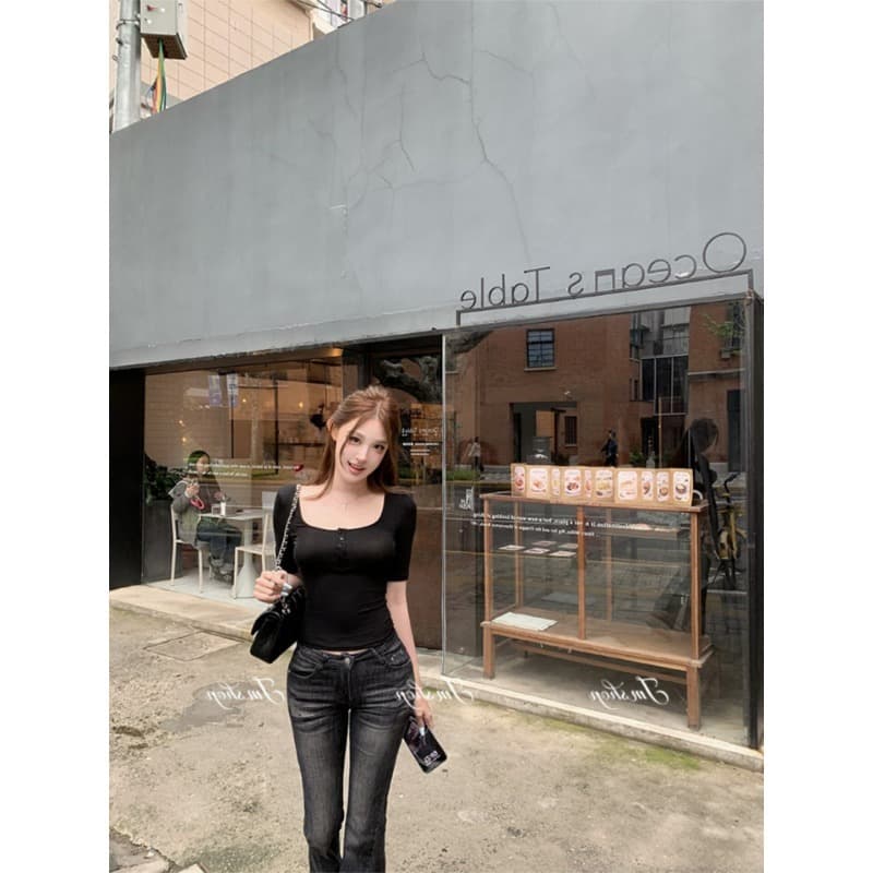 원본 사람들 면 260 그램 순수한 욕망 핫걸 V넥 긍정적 인 어깨 반팔 티셔츠 여름 그레이트 봐. 의류 이미지 5