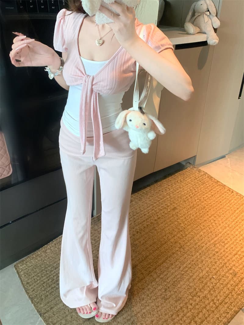 260 그램 1 1 인 면 페이크 레이어드 도트 무늬 V넥 반팔 여름 핫걸 스트랩 비틀림 긍정적 인 어깨 디자인 맨위 상세 이미지 8