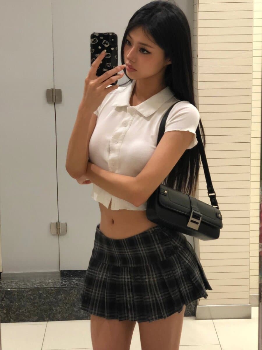 품질 학원 스타일 체크무늬 플리츠 스커트 봄 가을 새로운 빅 사이즈 하이웨이스트 슬림해 보이는 품격 한 마디 미니 스커트 상세 이미지 5