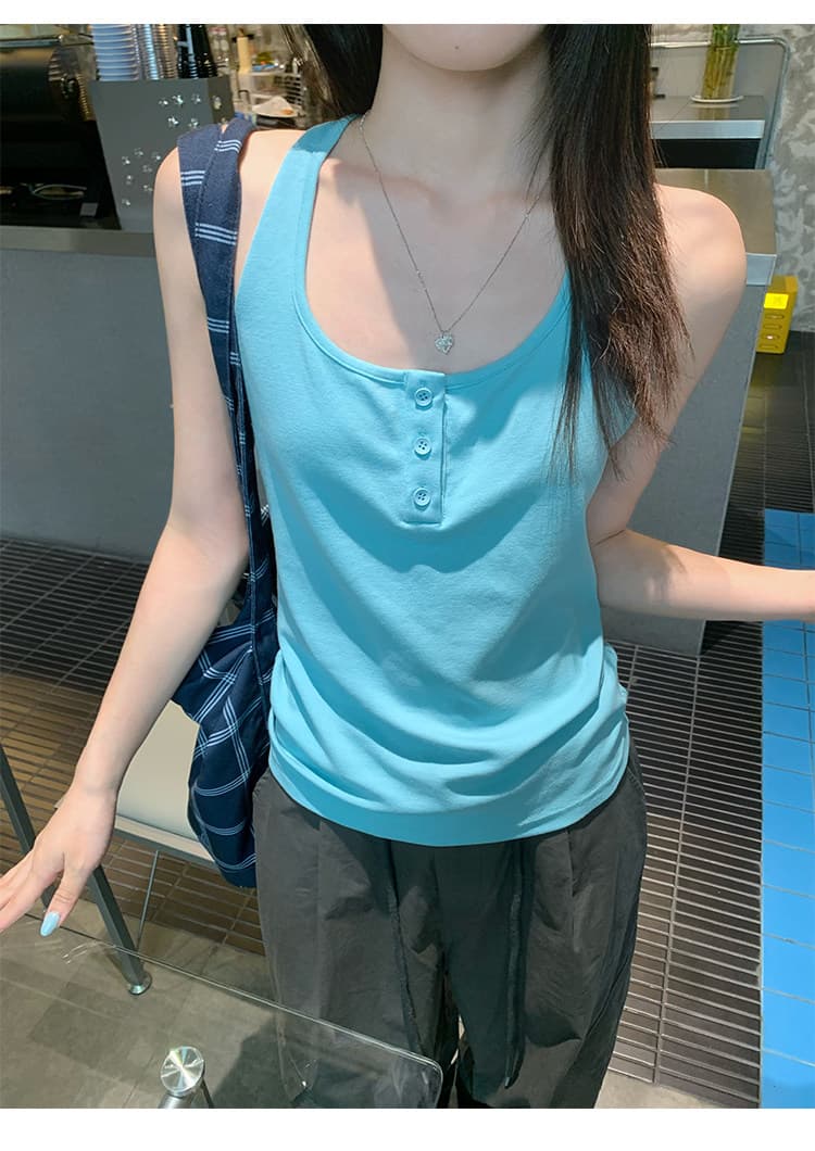 원본 사람들 면 260 그램 파란색 캐미솔 외출용 백리스 핫걸 민소매 행침 목 맨위 상세 이미지 12
