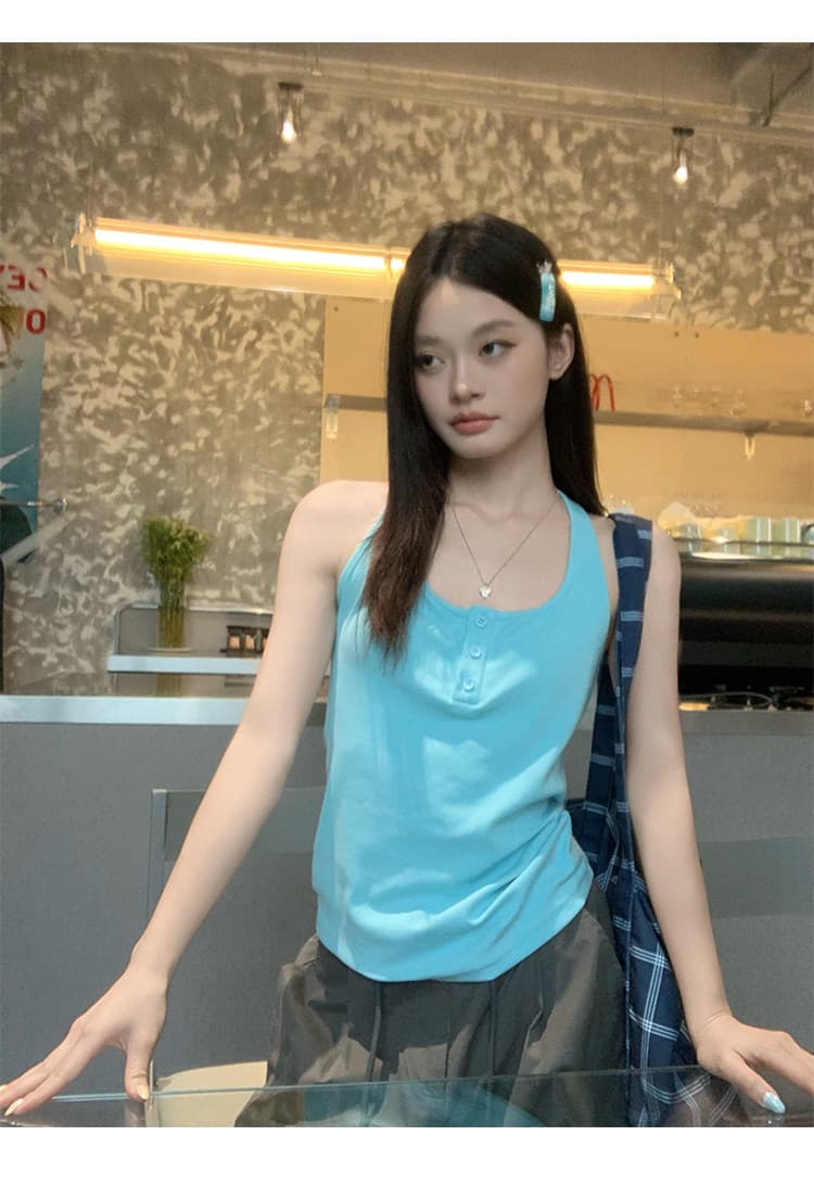 원본 사람들 면 260 그램 파란색 캐미솔 외출용 백리스 핫걸 민소매 행침 목 맨위 상세 이미지 18