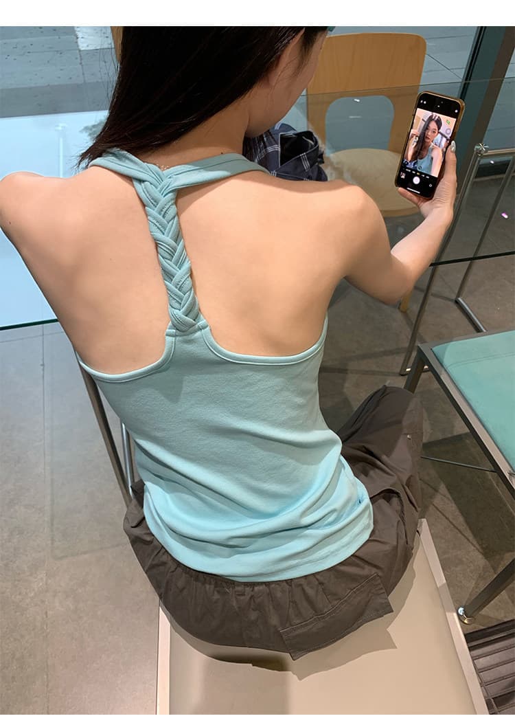 원본 사람들 면 260 그램 파란색 캐미솔 외출용 백리스 핫걸 민소매 행침 목 맨위 상세 이미지 20