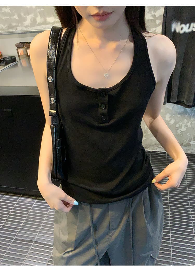 원본 사람들 면 260 그램 파란색 캐미솔 외출용 백리스 핫걸 민소매 행침 목 맨위 상세 이미지 22