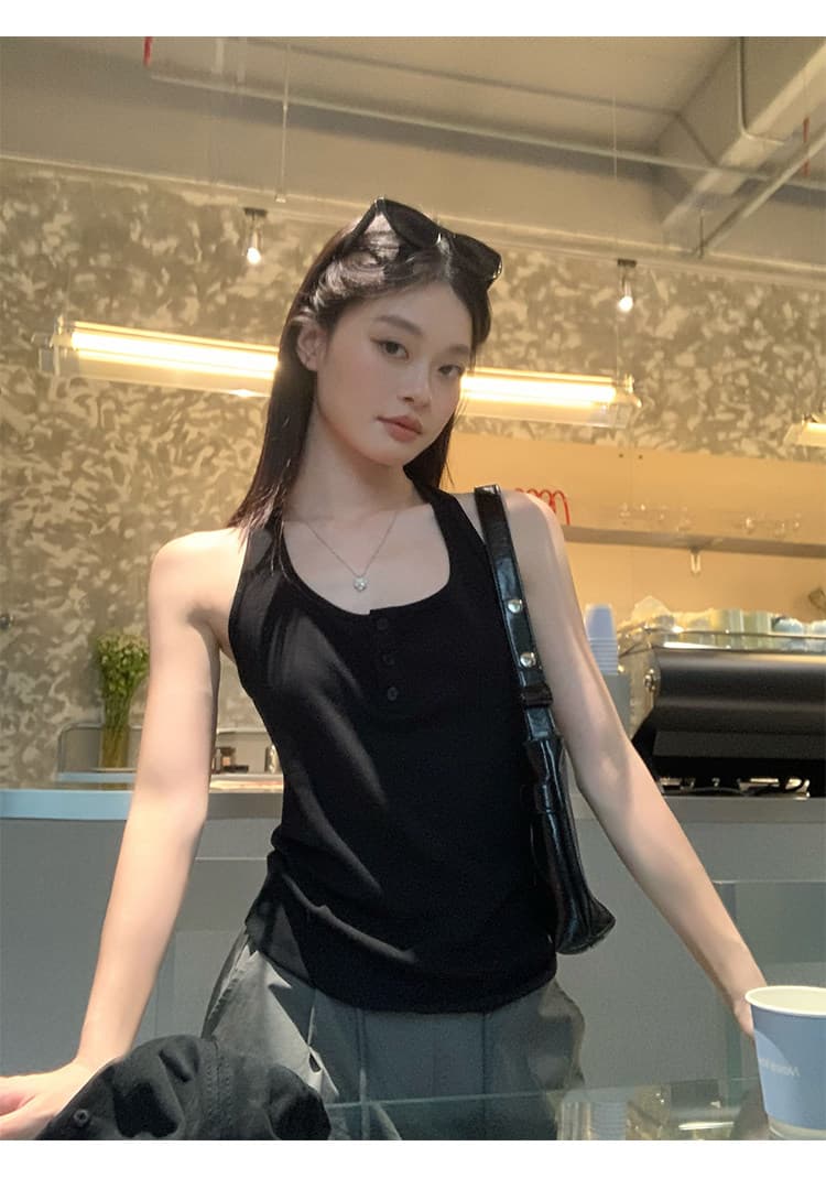 원본 사람들 면 260 그램 파란색 캐미솔 외출용 백리스 핫걸 민소매 행침 목 맨위 상세 이미지 23