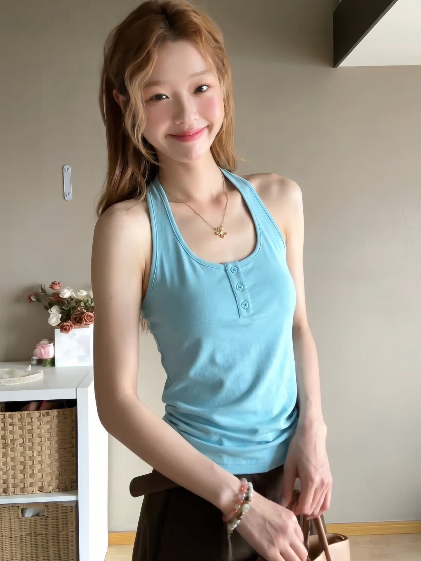 사람들 면 260 그램 아메리칸 핫걸 외출용 백리스 캐미솔 여름 행침 목 맨위 상세 이미지 3