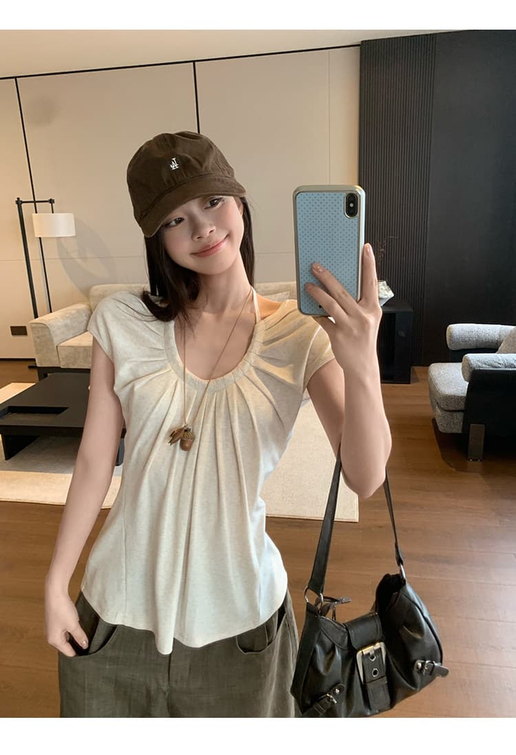 원본 사람들 면 260 그램 회색 행침 목 긍정적 인 어깨 반팔 티셔츠 느긋한 루즈핏 슬림해 보이는 맨위 여성 상세 이미지 5