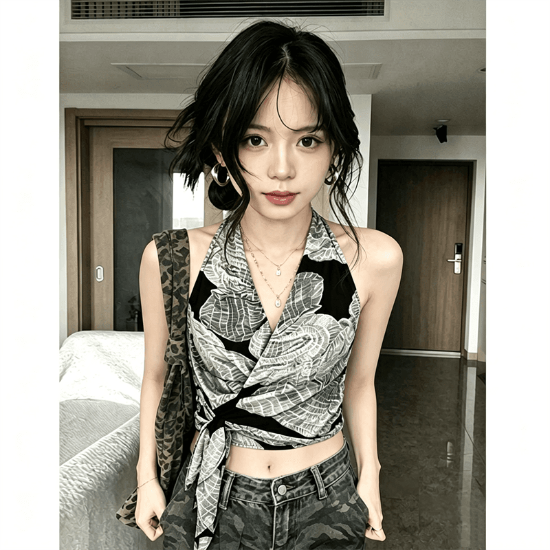 원본 품질 디자인 센스 행침 목 민소매 조끼 여성 여름 새로운 몸매 가꾸기 슬림해 보이는 핫걸 맨위 상세 이미지 2