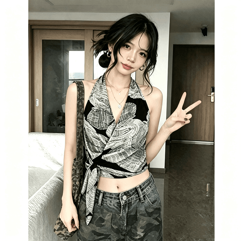 원본 품질 디자인 센스 행침 목 민소매 조끼 여성 여름 새로운 몸매 가꾸기 슬림해 보이는 핫걸 맨위 상세 이미지 4