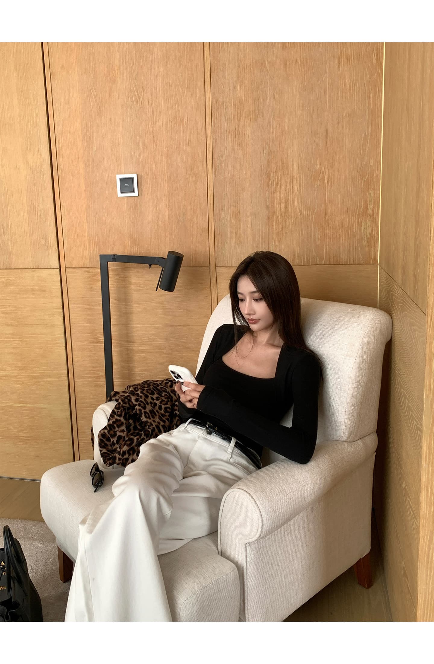 원본 것 이전 너비 이중층 핫걸 검정색 슬림해 보이는 긴팔 티셔츠 여성 가을 핫걸 인사이드 잡아라. 의류 상세 이미지 34