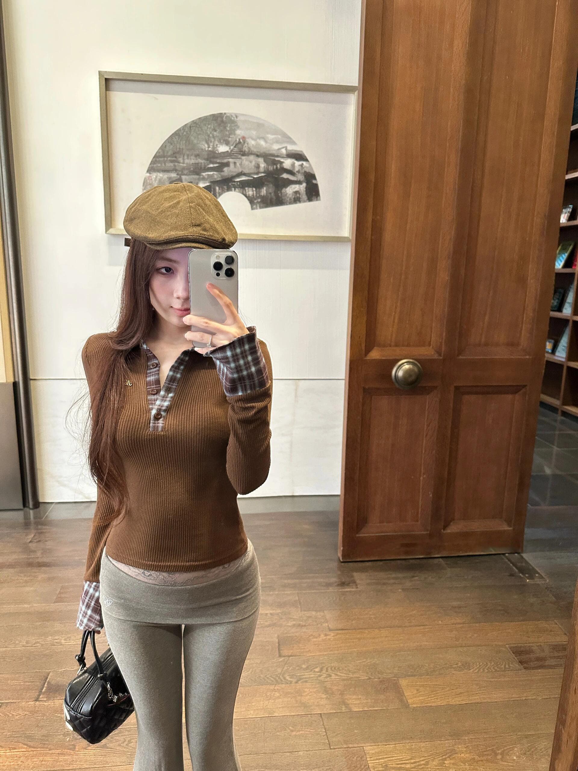POLO 칼라 긴팔 티셔츠 여성 가을 겨울 페이크 레이어드 핫걸 기본 셔츠 인사이드 잡아라. 의류 상세 이미지 5