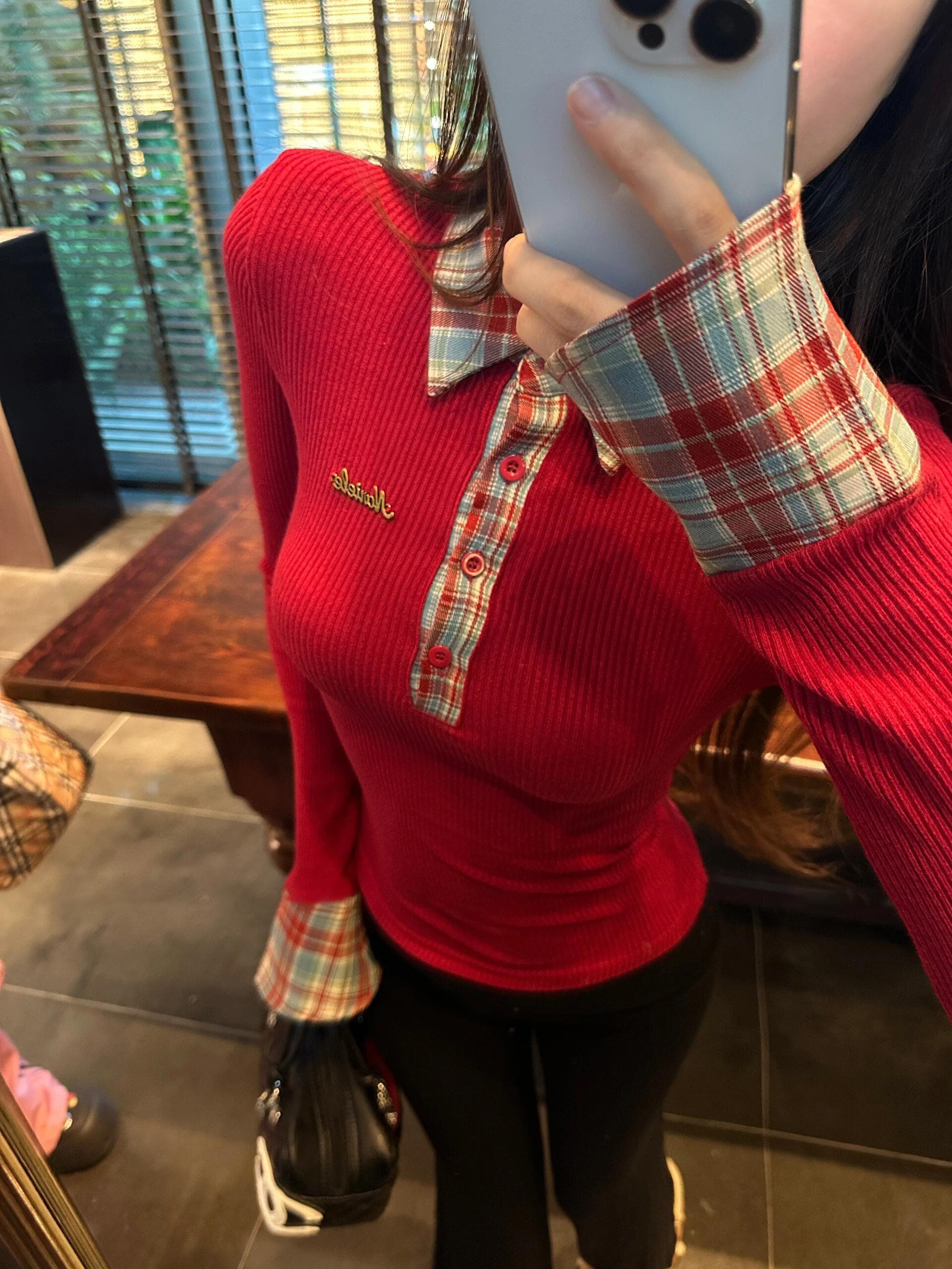 POLO 칼라 긴팔 티셔츠 여성 가을 겨울 페이크 레이어드 핫걸 기본 셔츠 인사이드 잡아라. 의류 상세 이미지 8