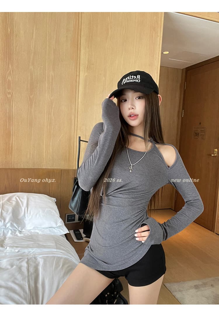 자이언트 잘 생긴 주름 몸매 가꾸기 다용도 흔들다 칼라 가을 겨울 불규칙 슈퍼 매운맛 긴팔 티셔츠 상세 이미지 19