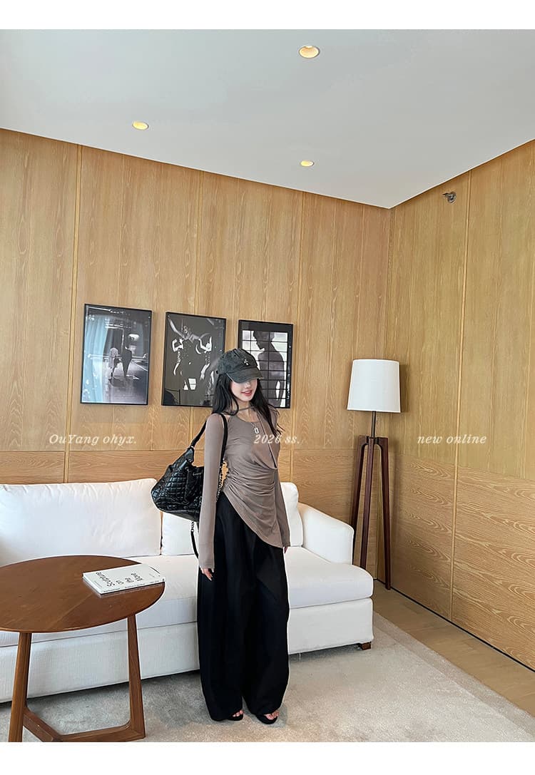 자이언트 잘 생긴 주름 몸매 가꾸기 다용도 흔들다 칼라 가을 겨울 불규칙 슈퍼 매운맛 긴팔 티셔츠 상세 이미지 25