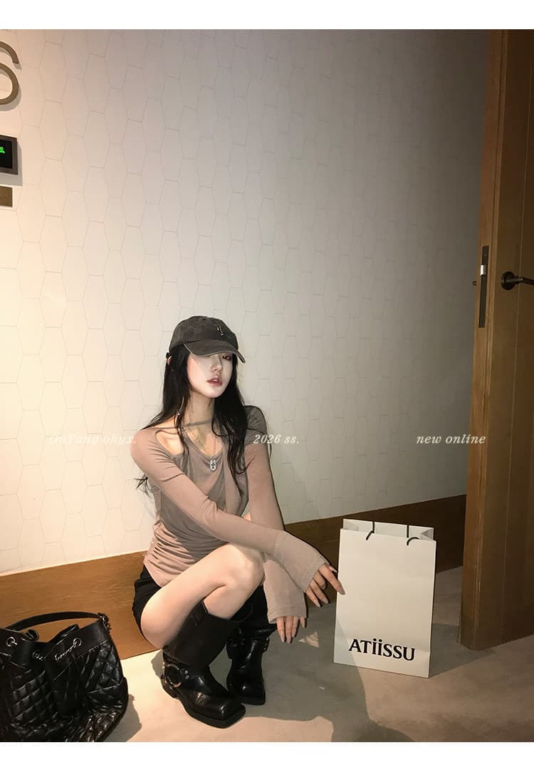 자이언트 잘 생긴 주름 몸매 가꾸기 다용도 흔들다 칼라 가을 겨울 불규칙 슈퍼 매운맛 긴팔 티셔츠 상세 이미지 28