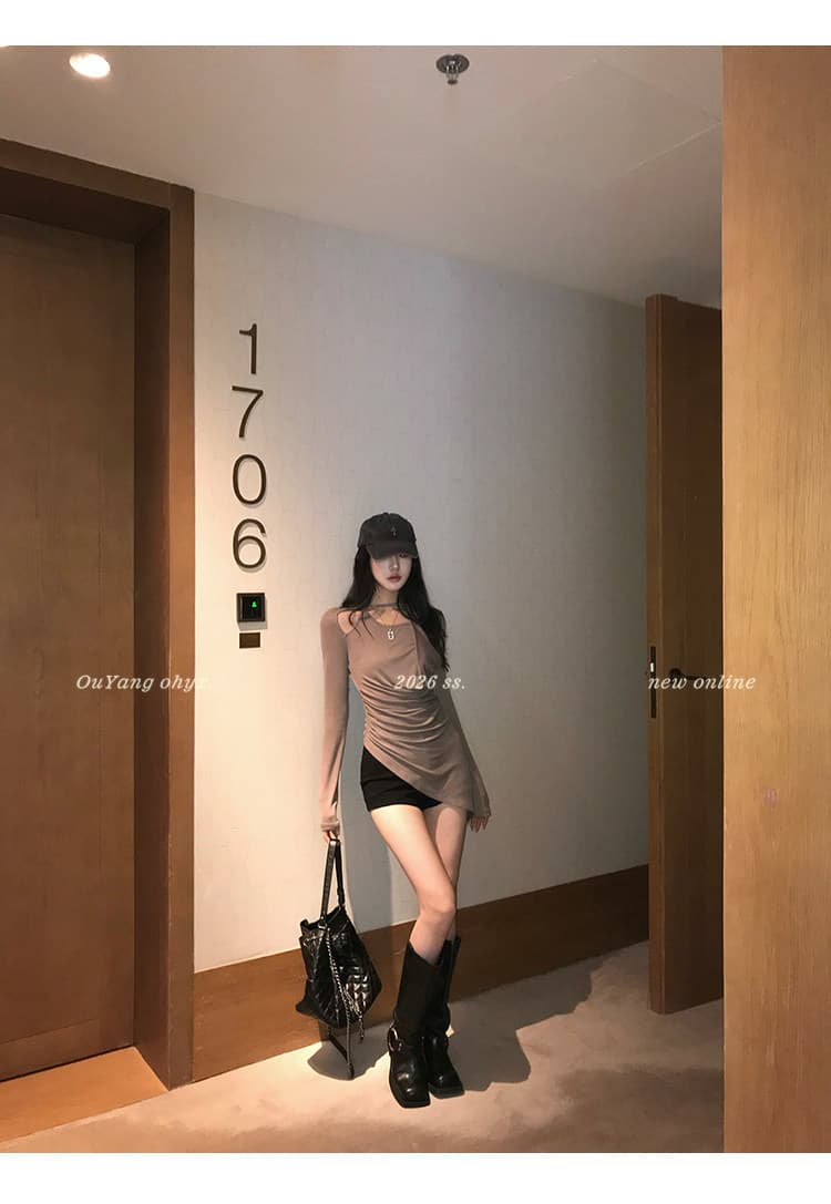 자이언트 잘 생긴 주름 몸매 가꾸기 다용도 흔들다 칼라 가을 겨울 불규칙 슈퍼 매운맛 긴팔 티셔츠 상세 이미지 33