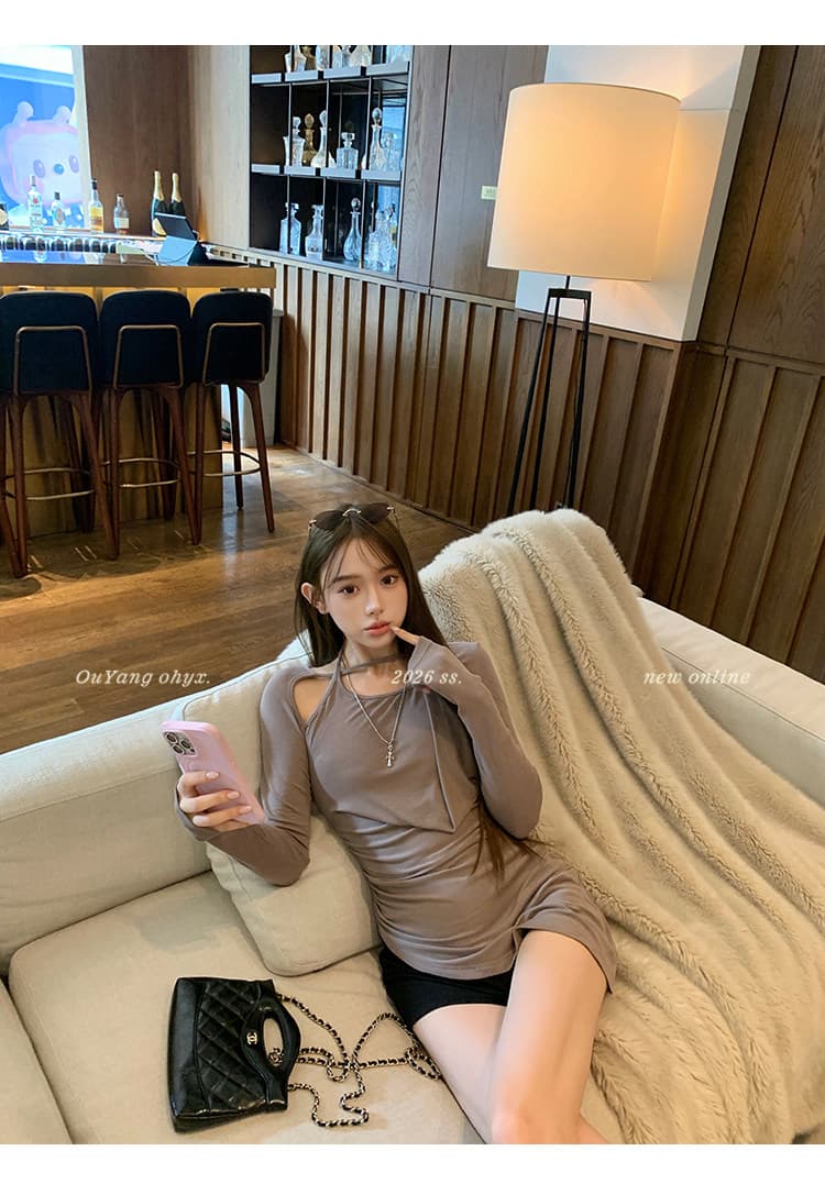 자이언트 잘 생긴 주름 몸매 가꾸기 다용도 흔들다 칼라 가을 겨울 불규칙 슈퍼 매운맛 긴팔 티셔츠 상세 이미지 36