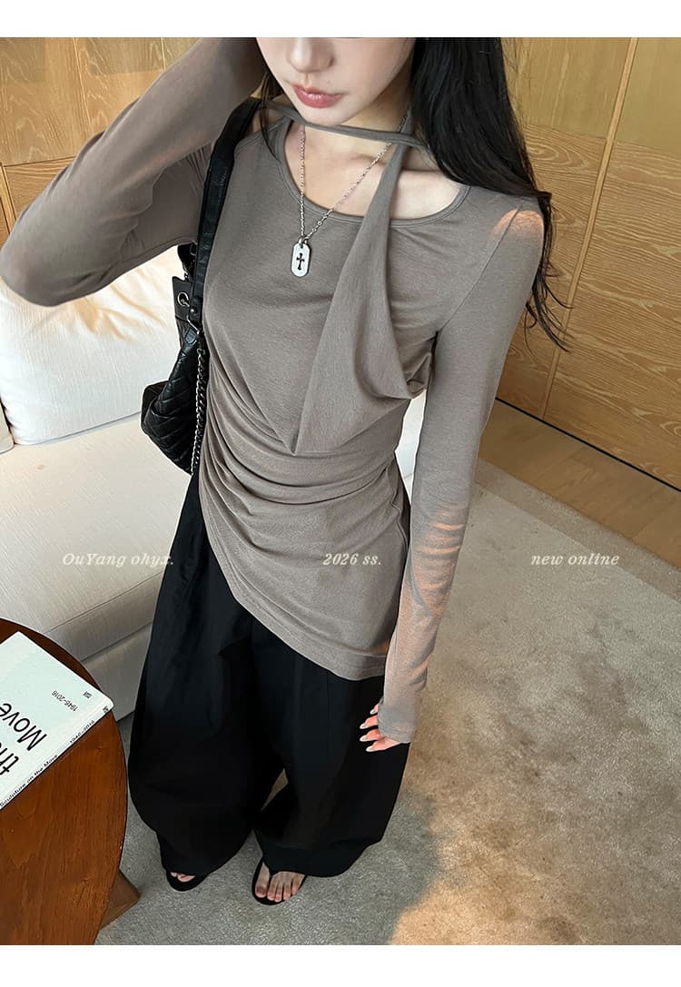 원본 품질 긴팔 티셔츠 한국 스타일 몸매 가꾸기 슬림해 보이는 맨위 디자인 센스 오프숄더 불규칙 맨위 상세 이미지 27