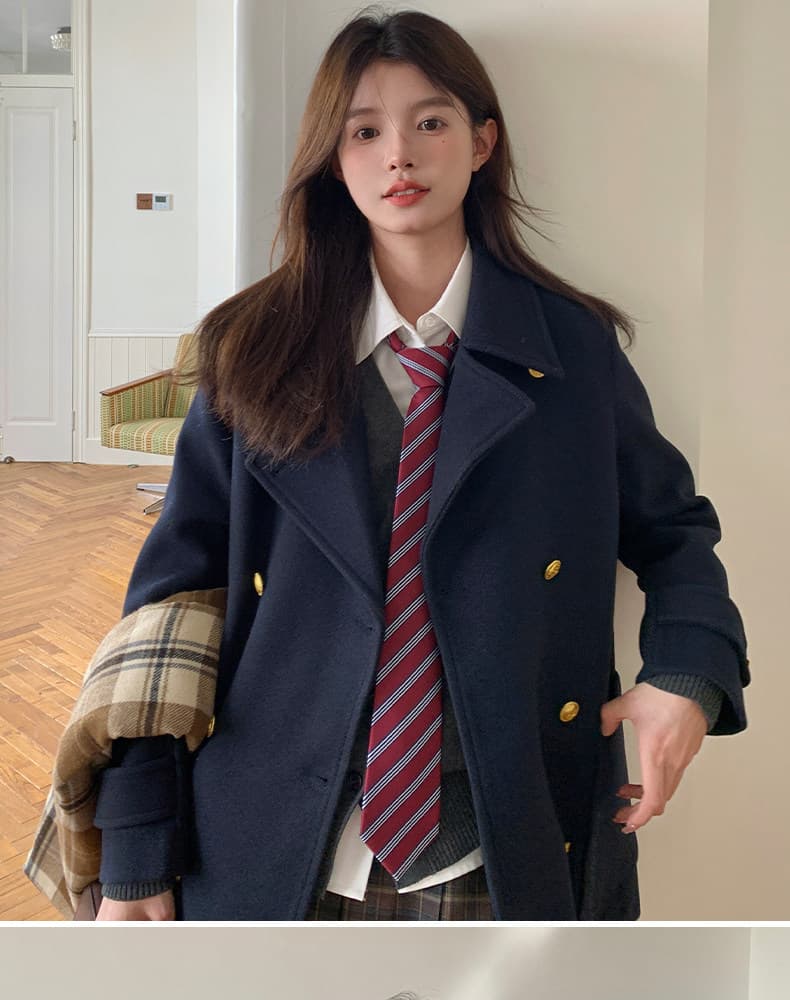 대 버튼 360 그램 재킷 가을 겨울 일본식 학원 스타일 모직 코트 여성 코트 편지 岚 대학교 상세 이미지 3