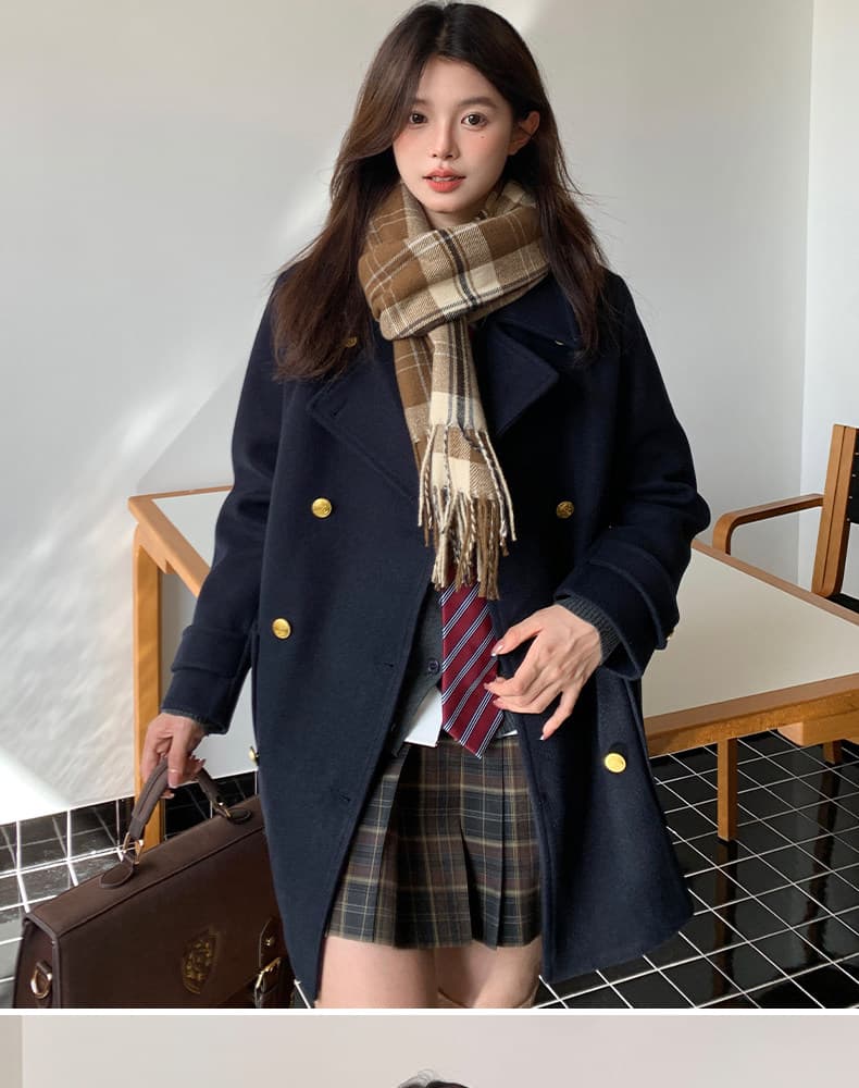 대 버튼 360 그램 재킷 가을 겨울 일본식 학원 스타일 모직 코트 여성 코트 편지 岚 대학교 상세 이미지 4