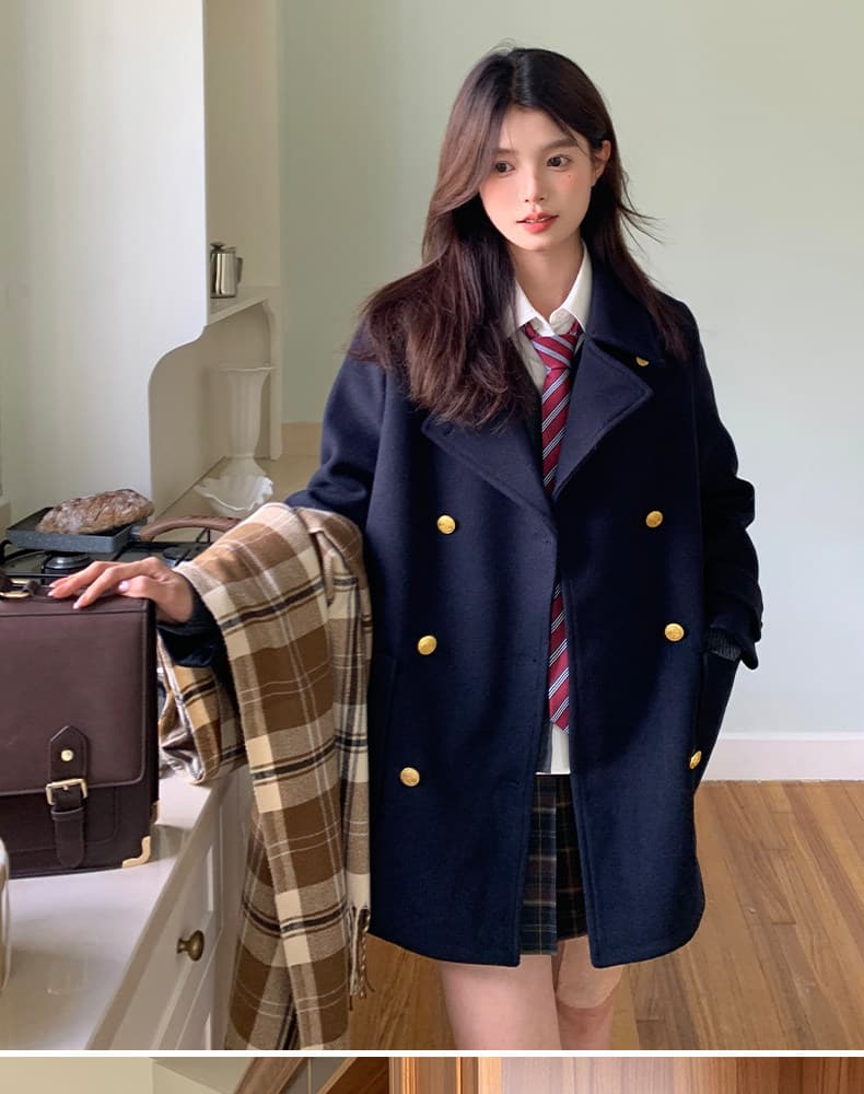 대 버튼 360 그램 재킷 가을 겨울 일본식 학원 스타일 모직 코트 여성 코트 편지 岚 대학교 상세 이미지 9
