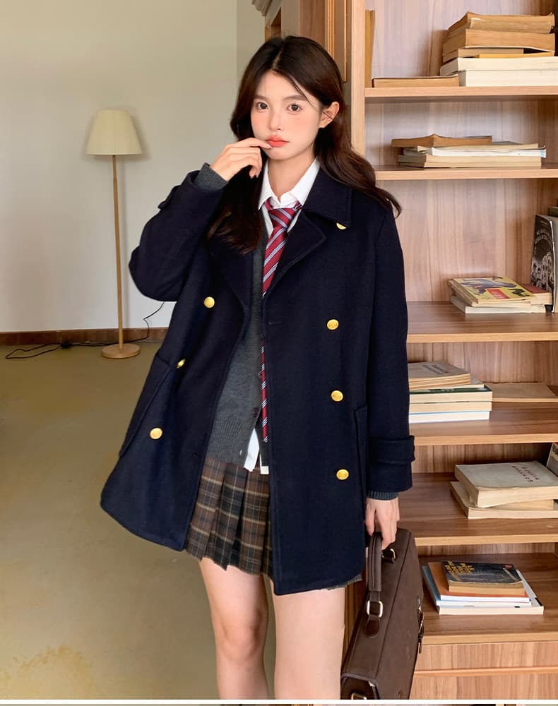 대 버튼 360 그램 재킷 가을 겨울 일본식 학원 스타일 모직 코트 여성 코트 편지 岚 대학교 상세 이미지 14