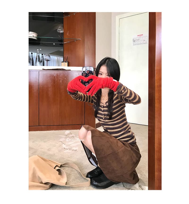 양모 원본 원단 한 부서 스트라이프 티셔츠 여성 가을 새로운 긴팔 기본 셔츠 미니멀리즘 다용도 맨위 상세 이미지 14