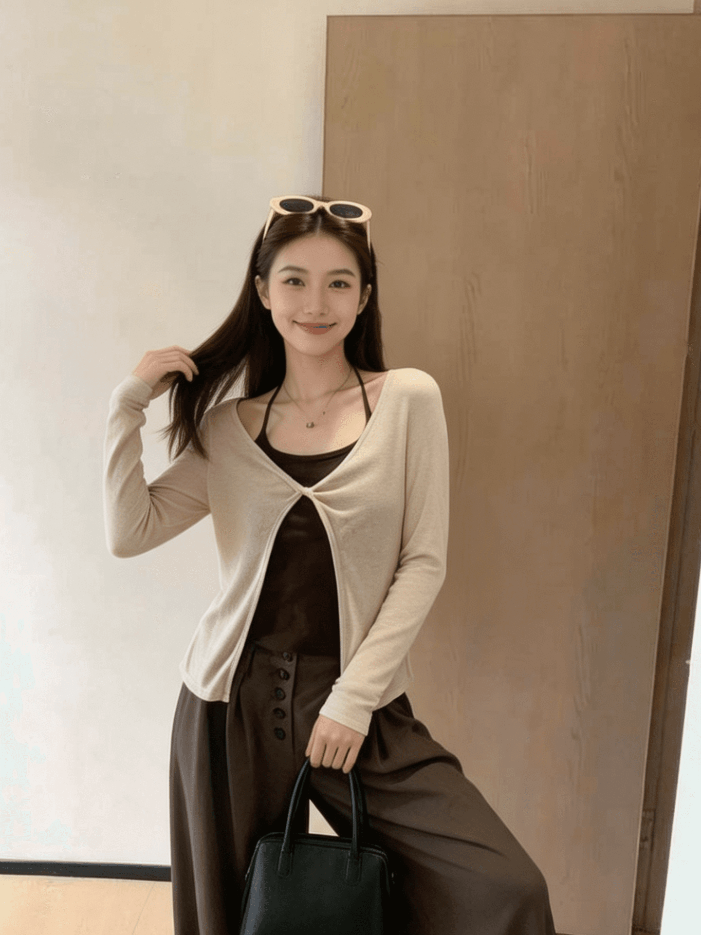 주간 실크 경기 260 그램 사람들 면 블라우스 행침 목 캐미솔 두 조각 여성 세트 봄 가을 상세 이미지 5
