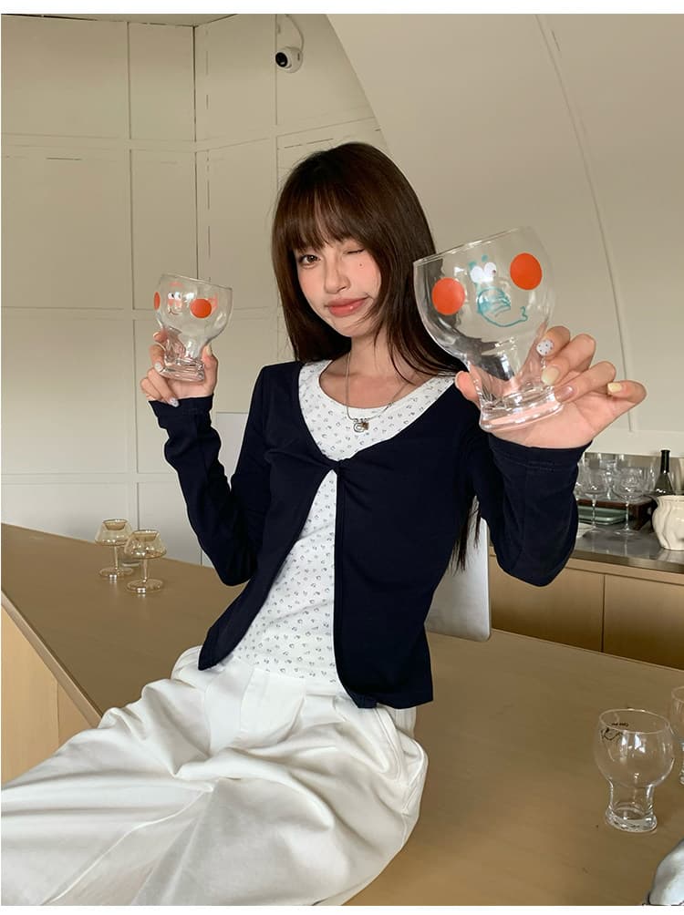 원본 품질 블루 꽃무늬 페이크 레이어드 긴팔 티셔츠 한 부서 핫걸 인사이드 가져 가라. 기본 셔츠 맨위 상세 이미지 15