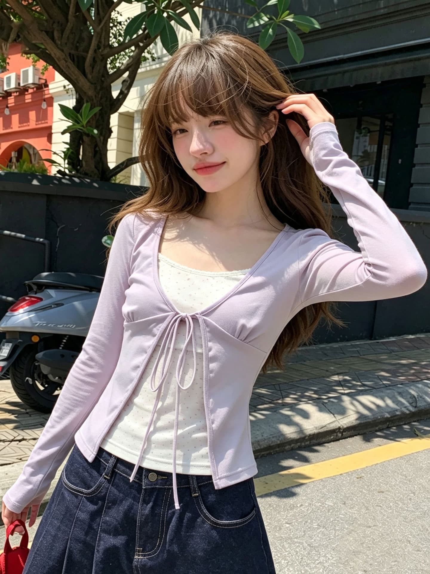 원본 사람들 면 260 그램 페이크 레이어드 꽃무늬 긴팔 티셔츠 가을 디자인 센스 배색 패치워크 맨위 이미지 2
