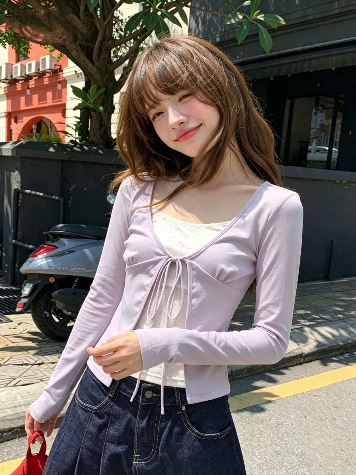 원본 사람들 면 260 그램 페이크 레이어드 꽃무늬 긴팔 티셔츠 가을 디자인 센스 배색 패치워크 맨위 상세 이미지 2