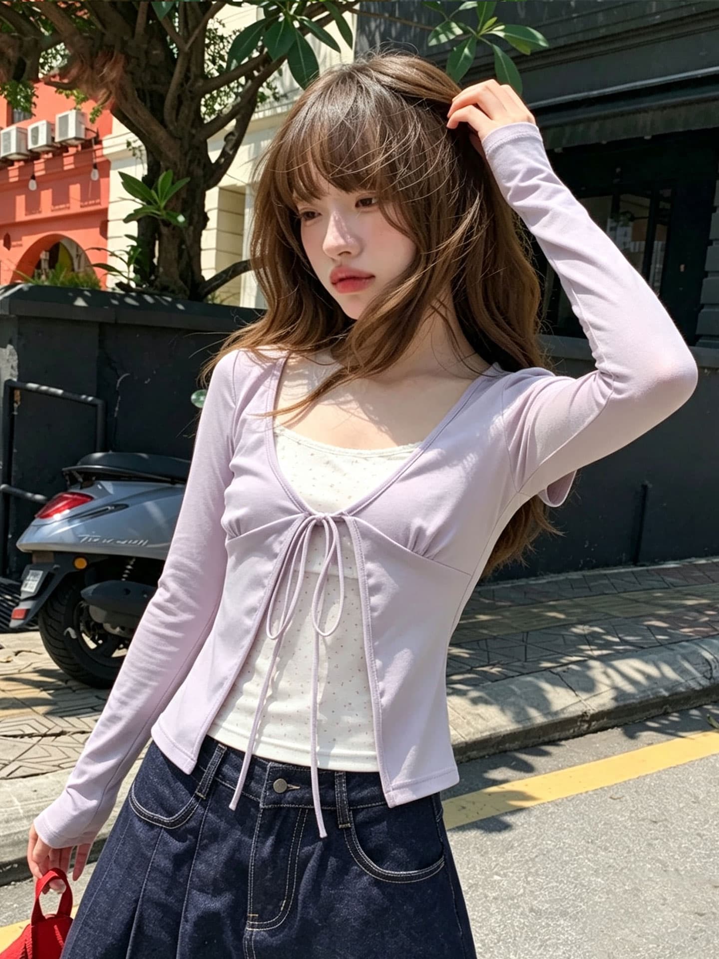원본 사람들 면 260 그램 페이크 레이어드 꽃무늬 긴팔 티셔츠 가을 디자인 센스 배색 패치워크 맨위 상세 이미지 3
