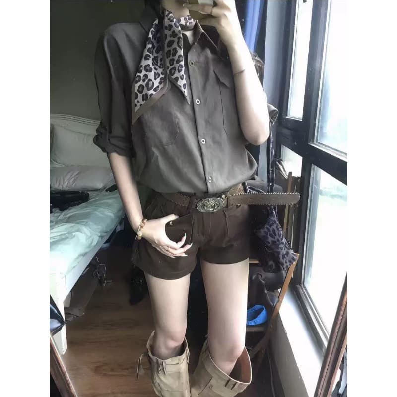 면 마 소재 고대 조기 센스 착용 가져 가라. 긴팔 셔츠 가을 느긋한 바람 루즈핏 셔츠 이미지 4