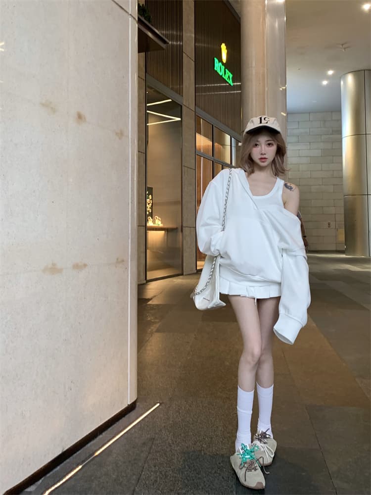 이중층 후드 원본 품질 후드 긴팔 후드티 여성 코트 가을 핫걸 슬림해 보이는 느긋한 바람 맨위 이미지 4