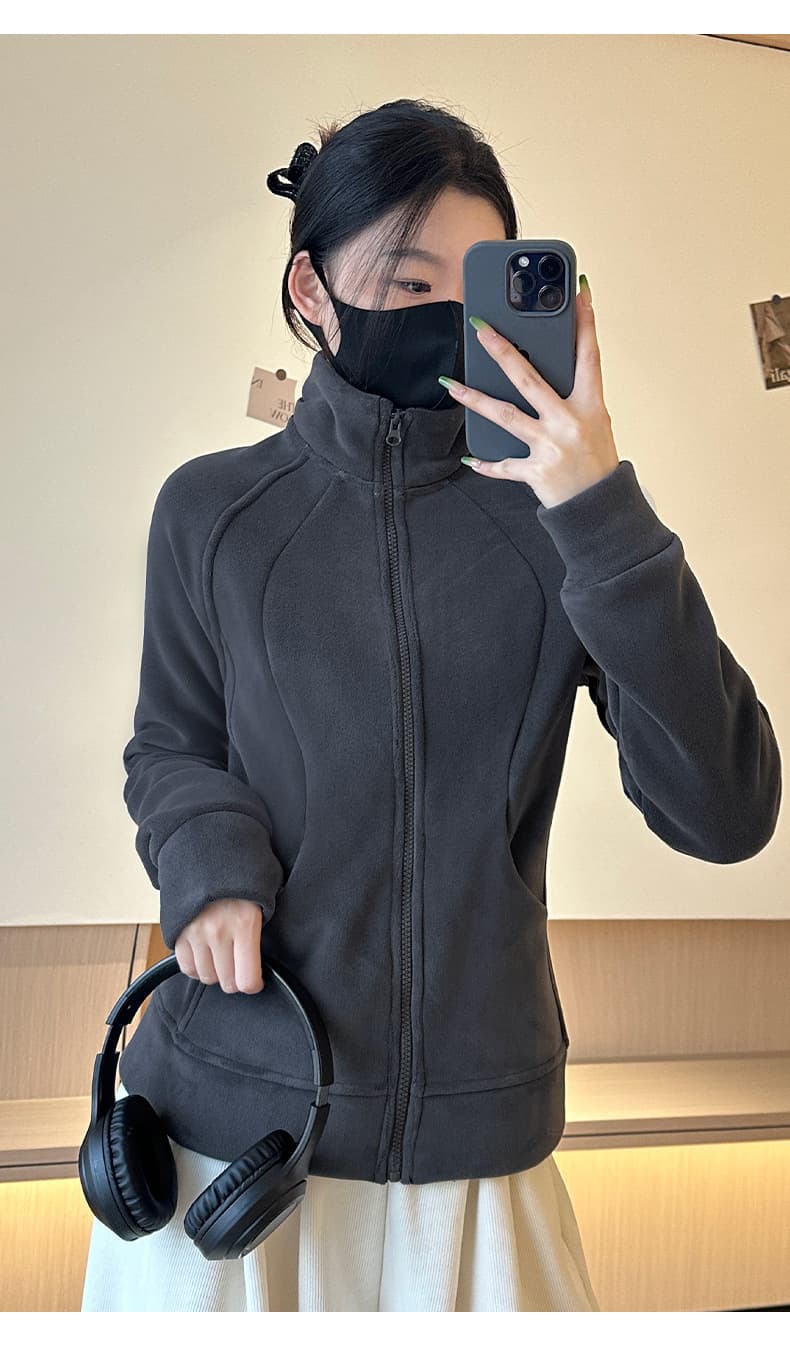 특별 가격 원본 두꺼운 오스트리아 과립 플러시 원단 후드 지퍼 재킷 가을 핫걸 슬림해 보이는 후드티 새로운 상세 이미지 5