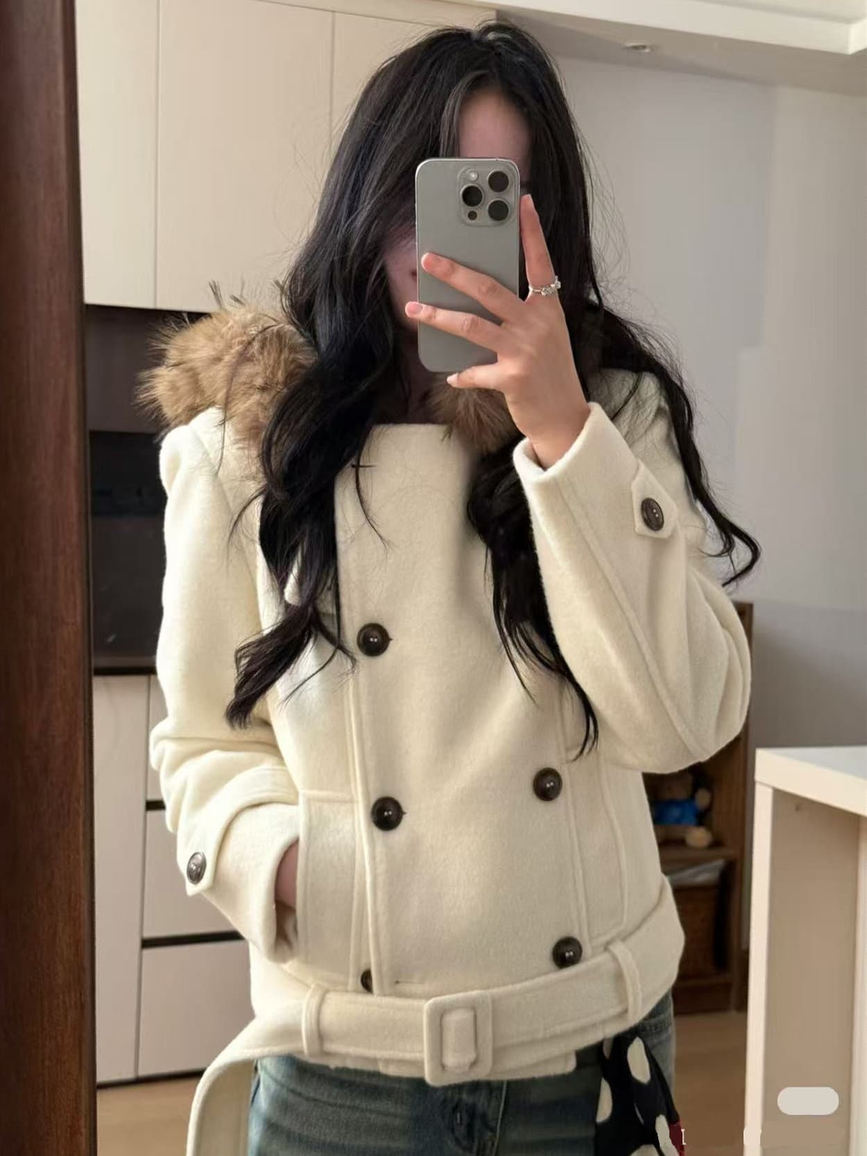 두꺼운 보온 De 플러시 450 그램 느슨함 센스 한 부서 모피 칼라 후드 재킷 가을 겨울 새로운 두꺼운 맨위 상세 이미지 2