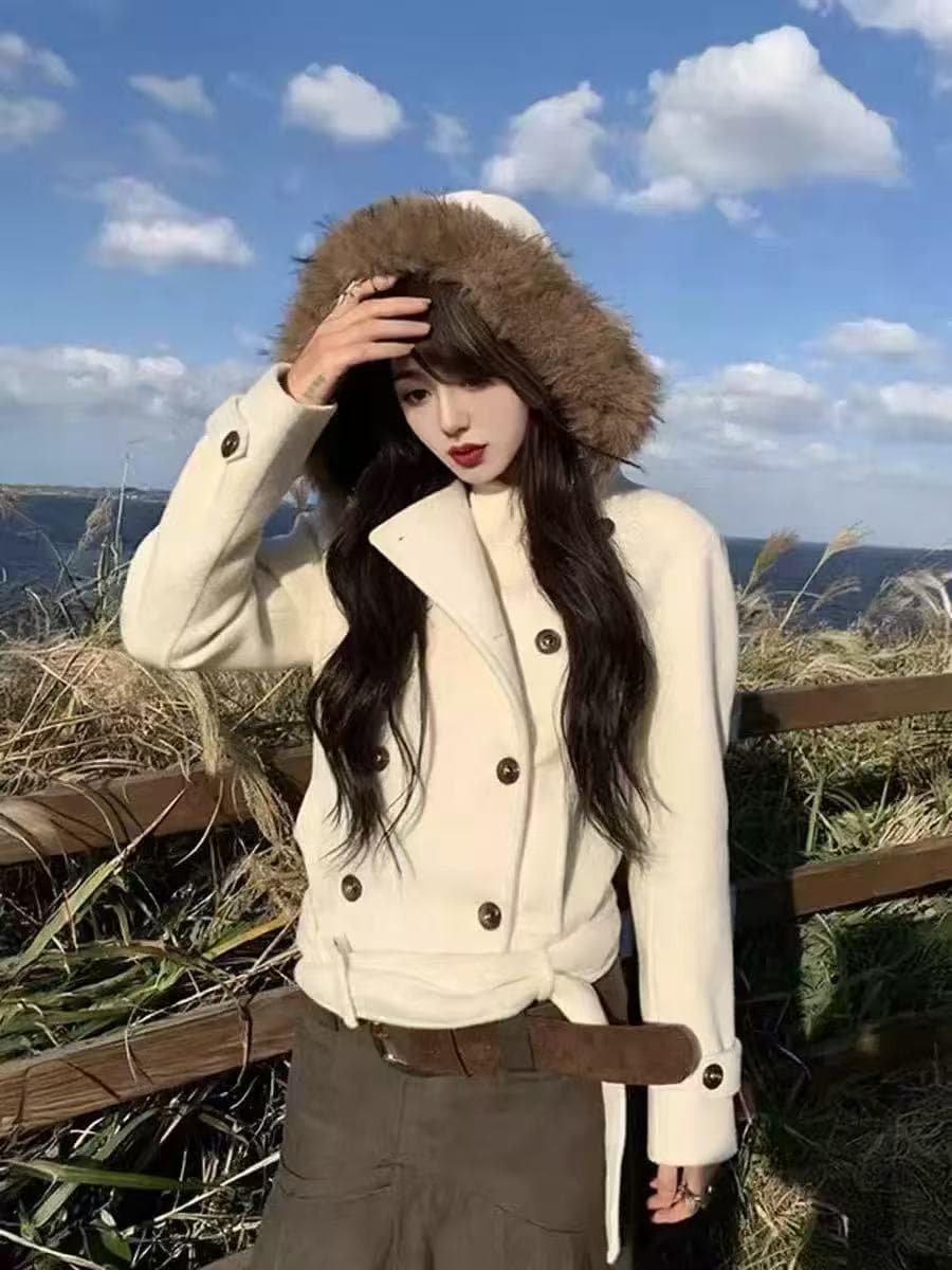 두꺼운 보온 De 플러시 450 그램 느슨함 센스 한 부서 모피 칼라 후드 재킷 가을 겨울 새로운 두꺼운 맨위 상세 이미지 4