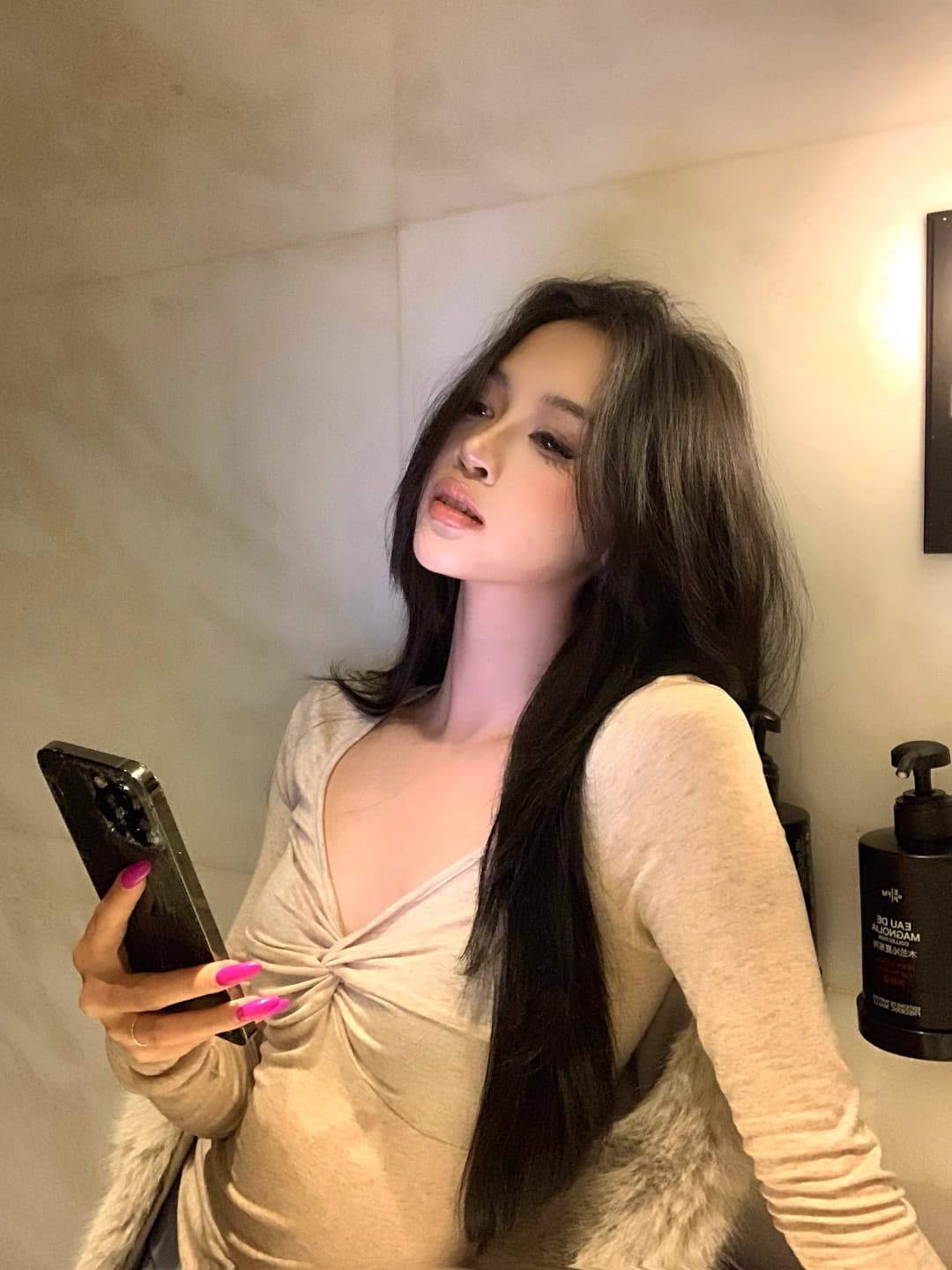 차가운 실크 코튼 리브 순수한 욕망 바람 V넥 디스플레이 몸 섹시함 기본 셔츠 가을 겨울 비틀림 인사이드 가져 가라. 긴팔 티셔츠 여성 상세 이미지 22