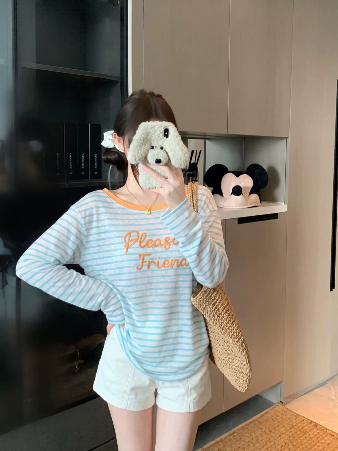 원본 품질 느긋한 센스 스트라이프 알파벳 자수 블라우스 긴팔 루즈핏 캐주얼 배색 맨위 ins 상세 이미지 5