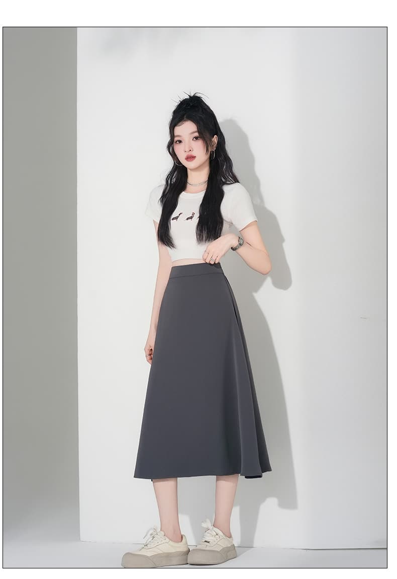 실사 빅 사이즈 지방 mm 봄 여름 새로운 슬림해 보이는 다용도 한국 스타일 단색 작은 검은 드레스 얇은 재료 반신 치마 검정색 상세 이미지 33