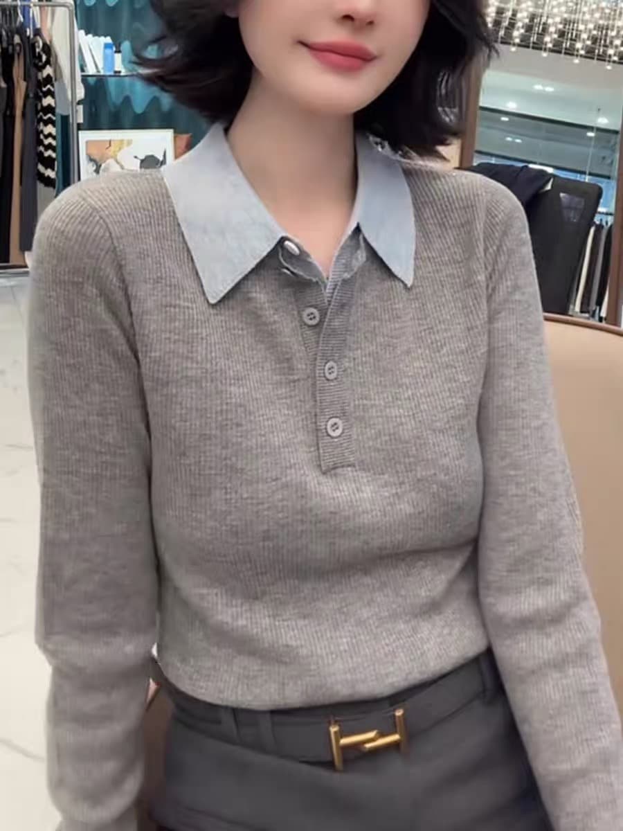 풀오버 페이크 레이어드 양모 맨위 캐주얼 배색 2025 이른 가을 새로운 편안함 긴팔 출퇴근 빛 럭셔리 니트 스웨터 상세 이미지 4