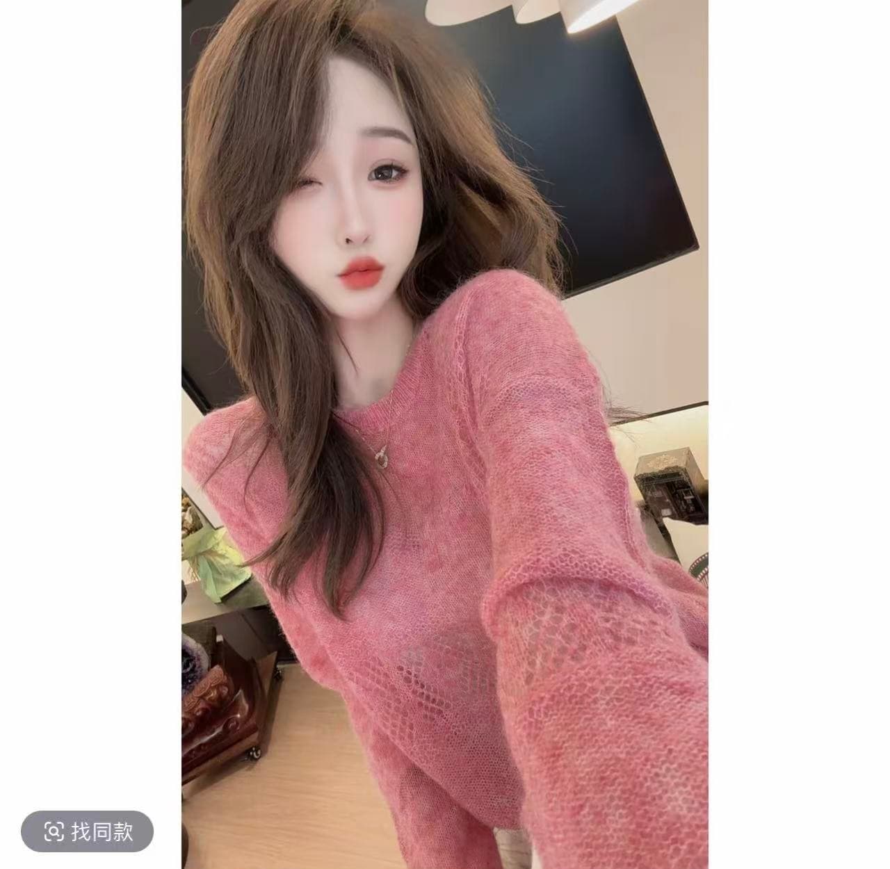 한 부서 핑크색 얇은 스타일 니트 스웨터 여성 2025 새로운 가을 긴팔 인사이드 가져 가라. 스택 착용 작은 샤넬 스타일 기본 셔츠 맨위 이미지 2