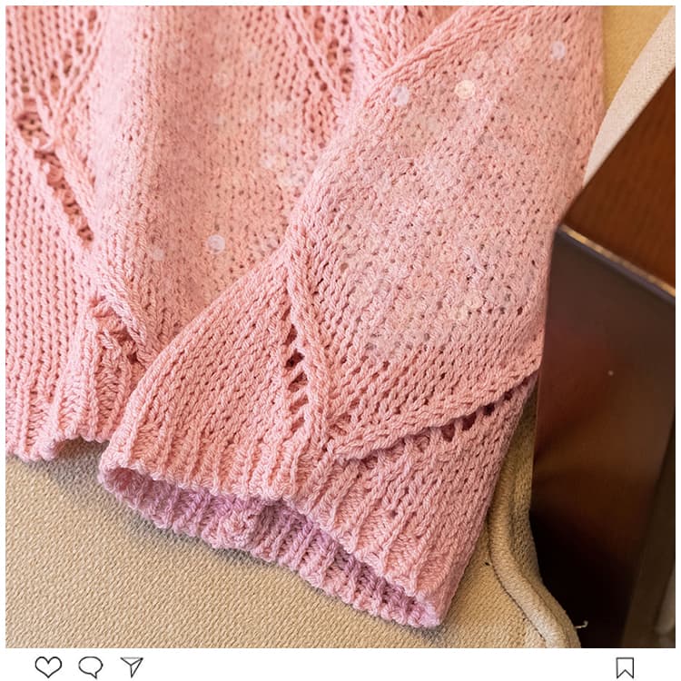 실사 빅 사이즈 여성 의류 한 부서 이른 가을 착용 가져 가라. 홀로우 아웃 니트 스웨터 밝은 고급 센스 반짝임 외국 가스 고유 한 가지마 의류 상세 이미지 22