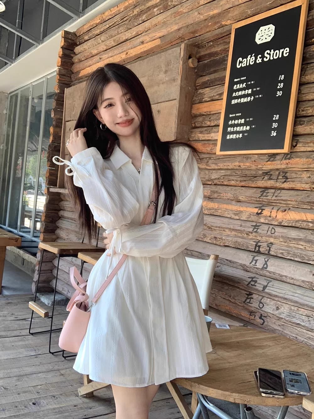 가을 코디 전체 집합 고급 센스 착용 가져 가라. 부드러운 바람 슈퍼 요정 아름다운 드레스 화이트 긴팔 얇은 스타일 셔츠 상세 이미지 14