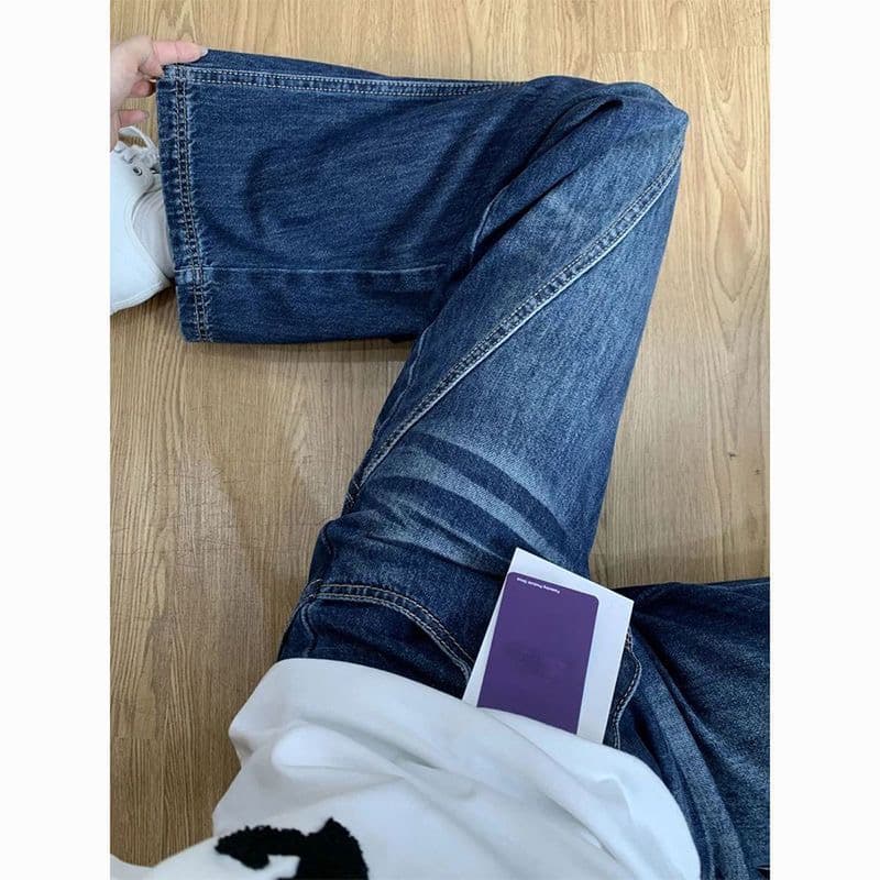 작은 키 아메리칸 레트로 넓은 다리 청바지 여성 새로운 하이웨이스트 스트레이트 루즈핏 모통이 칼 바지 이미지 4